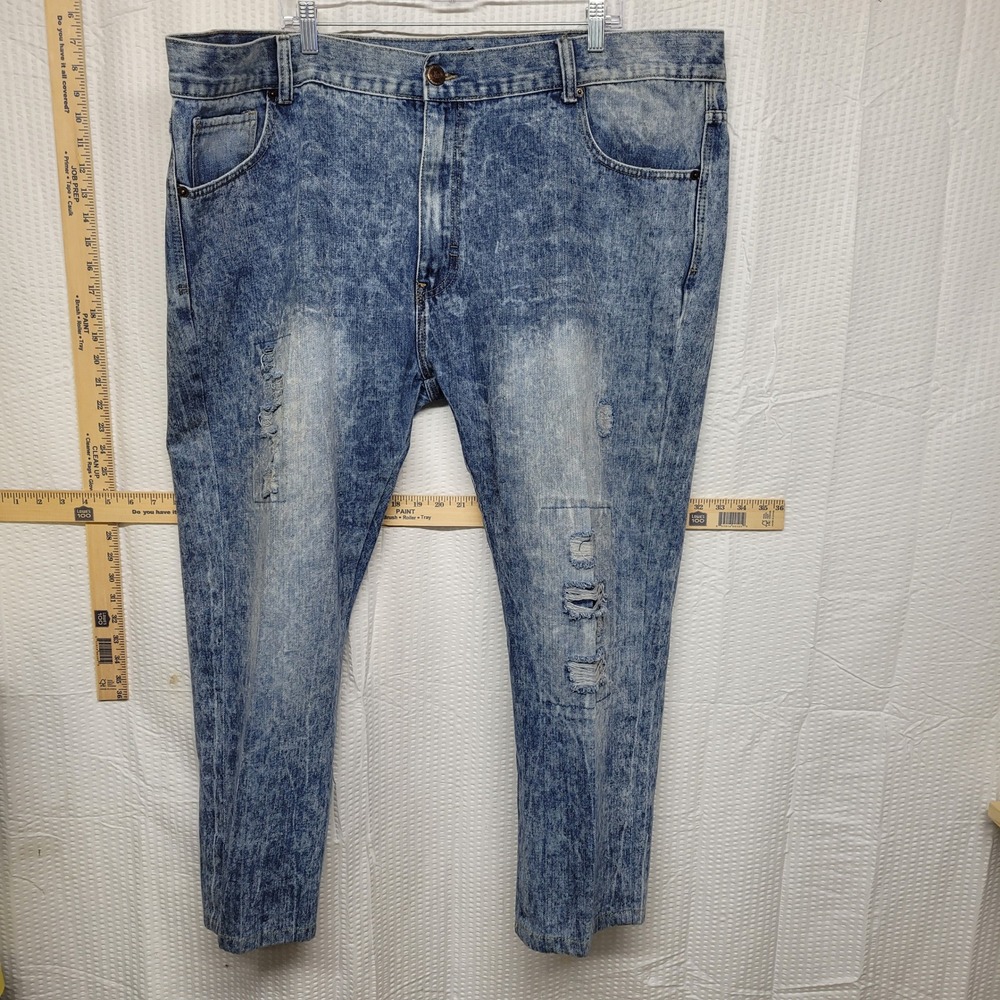 Rocawear Mens Classic Fit Acid Wash Distressed Jeans Blue Size 48x32 Streetwear